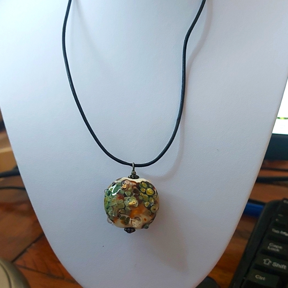 Hand blown Murano art glass pendant on rope 25" long